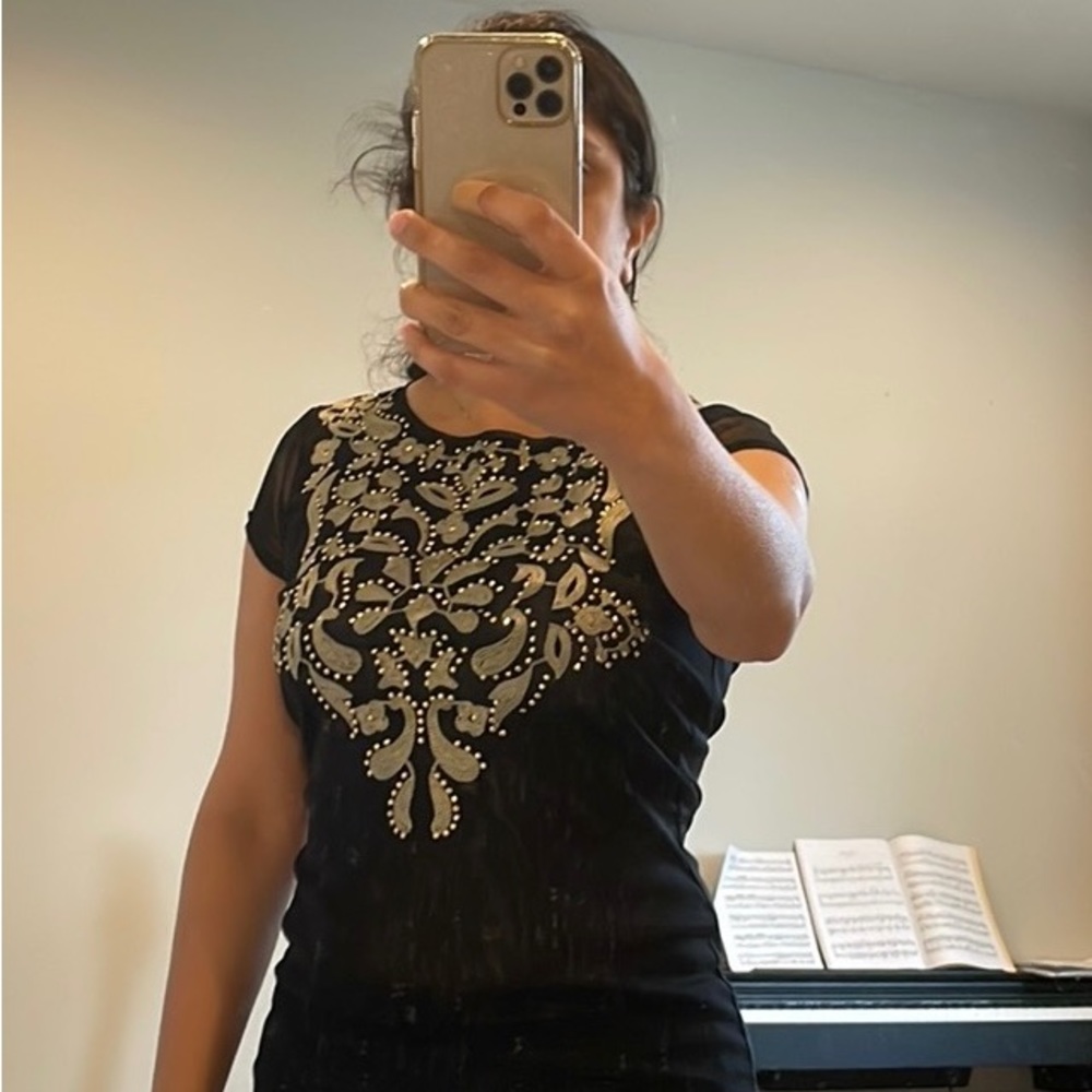 INC embroidered black mesh top in size S - Picture 6 of 6